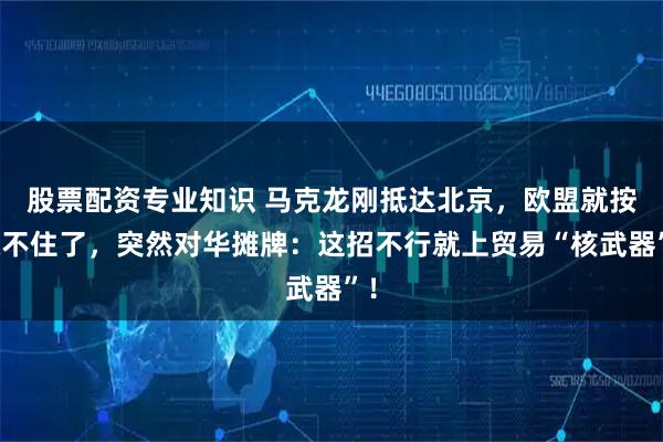 股票配资专业知识 马克龙刚抵达北京,欧盟就按捺不住了,突然对华摊牌:这招不行就上贸易“核武器”!